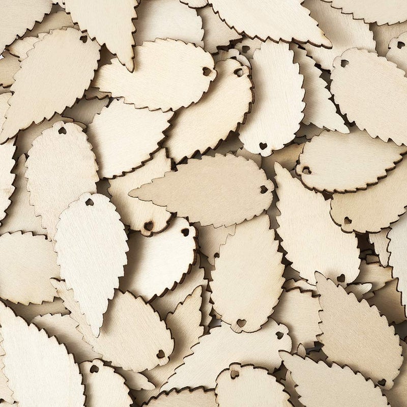 KISSITTY 100-Piece Natural Unfinished Blank Wooden Leaf Flat Pendants for Easter Decorations AntiqueWhite 1.96x1.02 Inch - Image 5